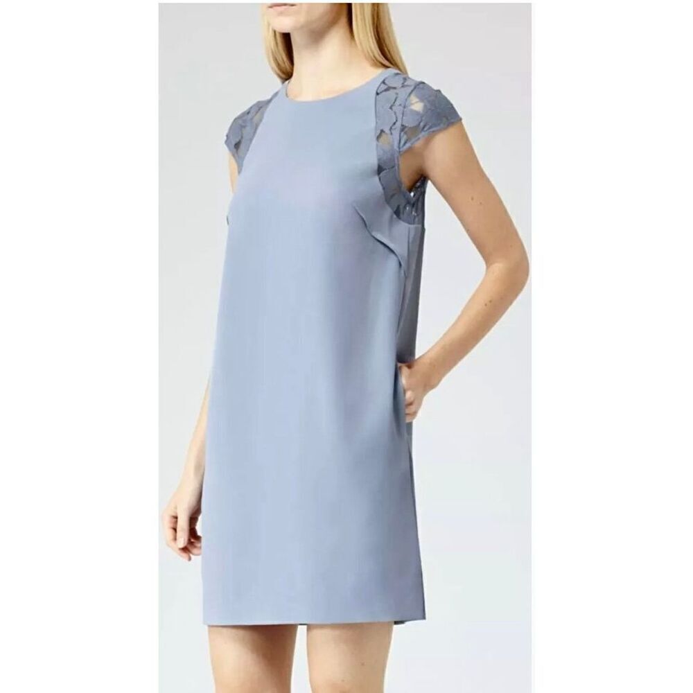 REISS Hattie lace Insert Dress size 2 blue with pockets Mini Short‎ Sleeves